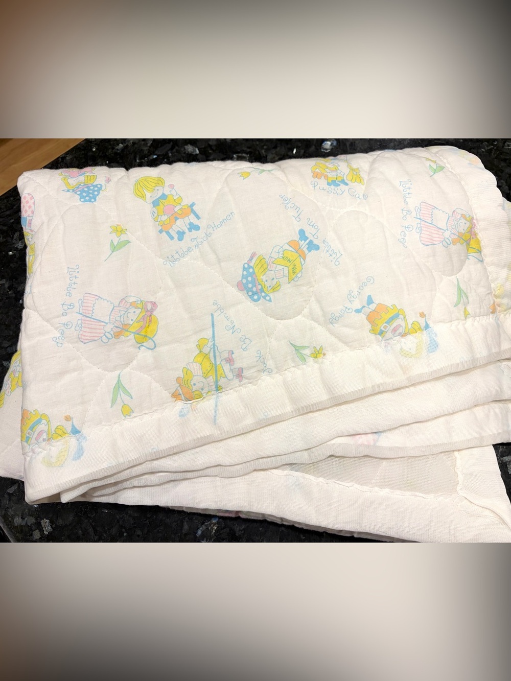 Vintage 1980s Mother Goose Nursery Rhyme Crib Quilt Blanket Little Bo Peep